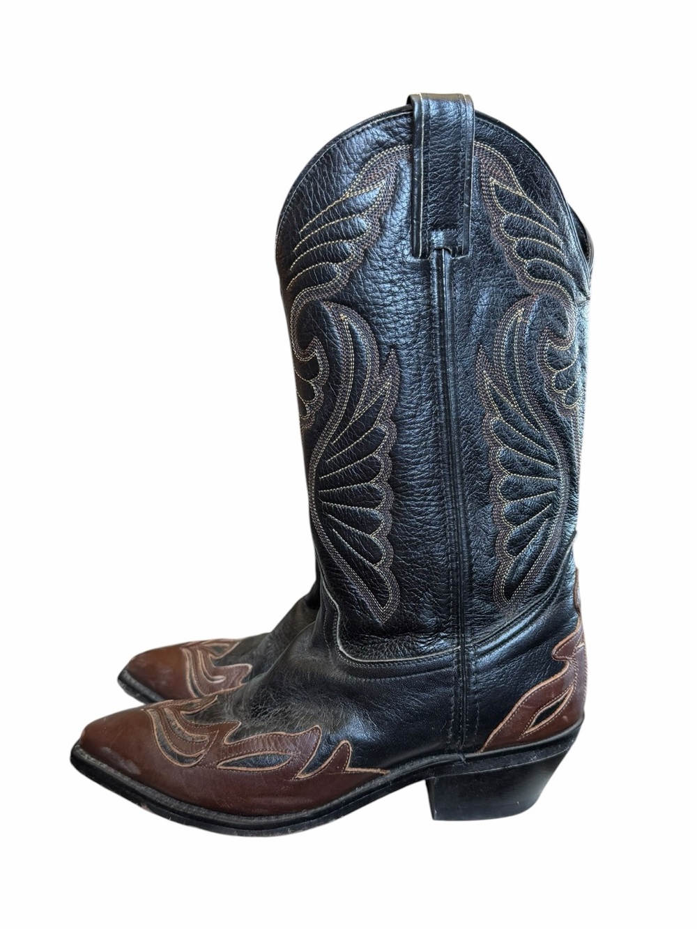 Vintage Laredo 7.5M Black Leather Cowboy Boots Western Festival